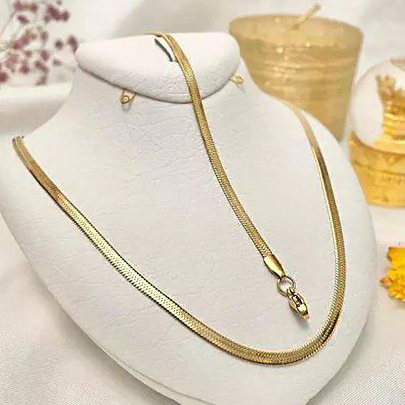 زنجیر و دستبند استیل هرینگبون (ماری کوبیده) کد w-br-110