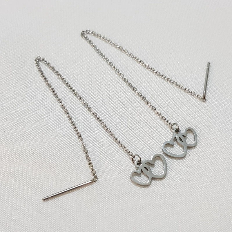 گوشواره بخیه ای مدل قلب دوتایی کد w-er-046