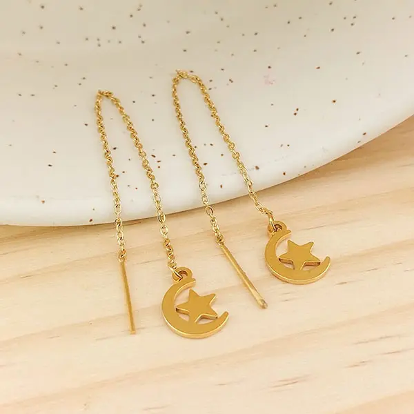 گوشواره بخیه ای مدل ماه و ستاره کد w-er-064