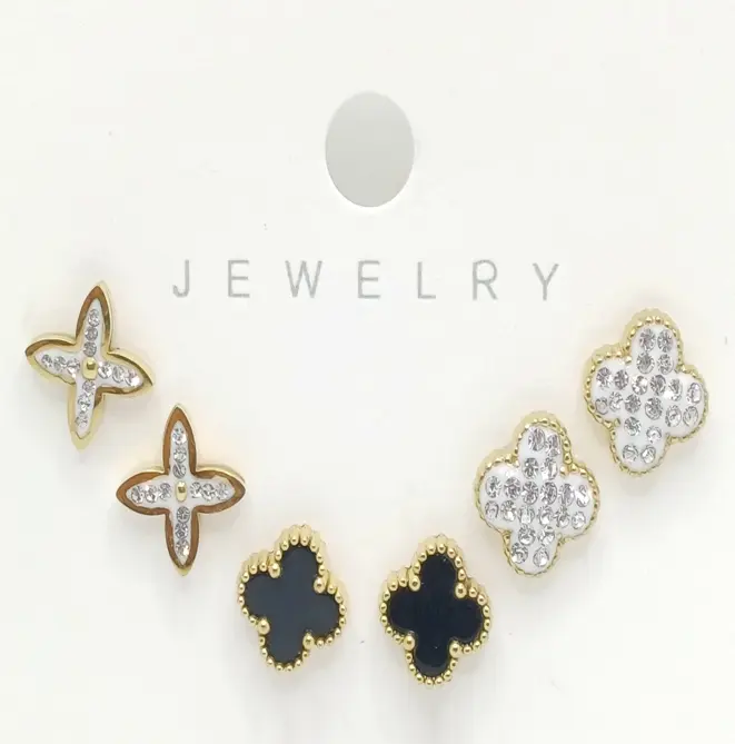 گوشواره پک ۳ تایی میخی استیل کد w-er-013