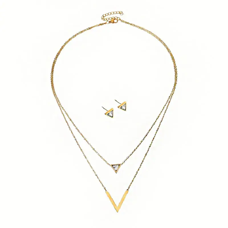 نیم ست استیل دو ردیفه مثلث نگین دار کد w-se-201