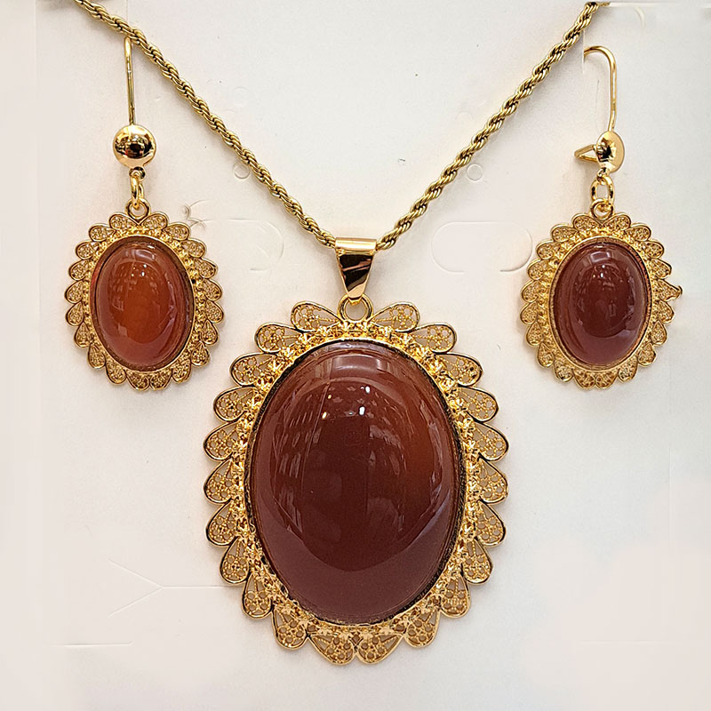 نیم ست زنانه فیروزه ای و عقیق کد w-se-205