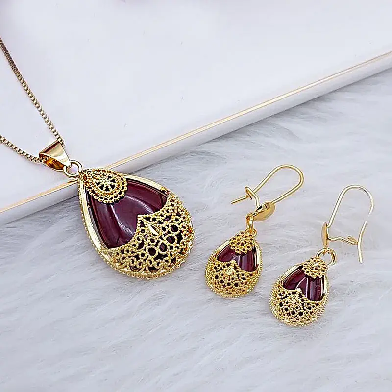 نیم ست زنانه فیروزه ای و عقیق کد w-se-209