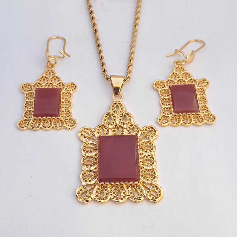 نیم ست زنانه فیروزه ای و عقیق کد w-se-210