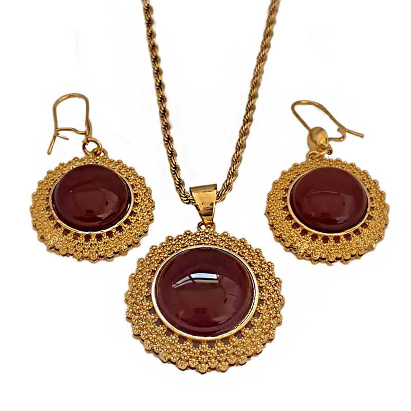 نیم ست زنانه فیروزه ای و عقیق کد w-se-211