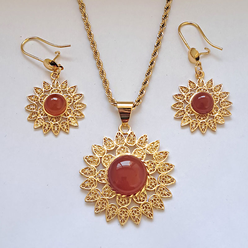 نیم ست زنانه فیروزه ای و عقیق کد w-se-214