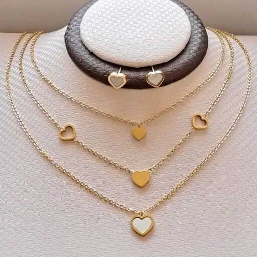 نیم ست زنانه سه ردیفه استیل مدل‌ قلب کد w-se-199