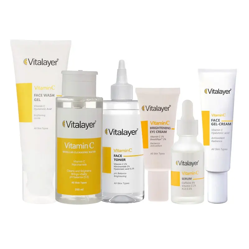 پک مراقبت پوستی برند ویتالیر، ویتامین C - میسلار، ژل شستشو، تونر، سرم و کرم دور چشم و کرم ضد چروک