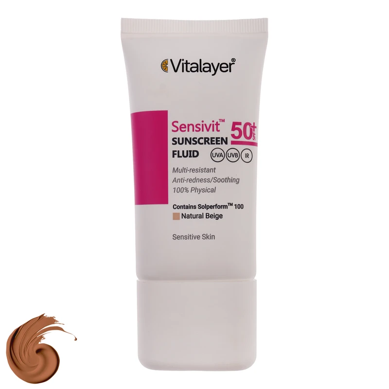 فلوئید ضد آفتاب رنگی ویتالیر spf50 مدل Sensivit محافظ UVA،UVB مناسب انواع پوست حجم 50 میلی لیتر - بژ طبیعی