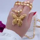 پلاک و زنجیر زنانه مدل پروانه با زنجیر گشنیزی