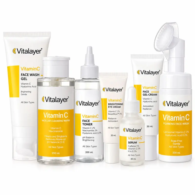 پک مراقبت پوست ویتالیر مدل Vitamin C شامل محصولات روشن‌کننده، شوینده صورت و مراقبت دور چشم مجموعه 7 عددی