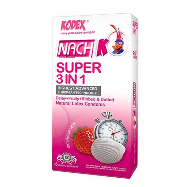 کاندوم خاردار و تاخیری ناچ کدکس Nach Super 3in1 میوه ای