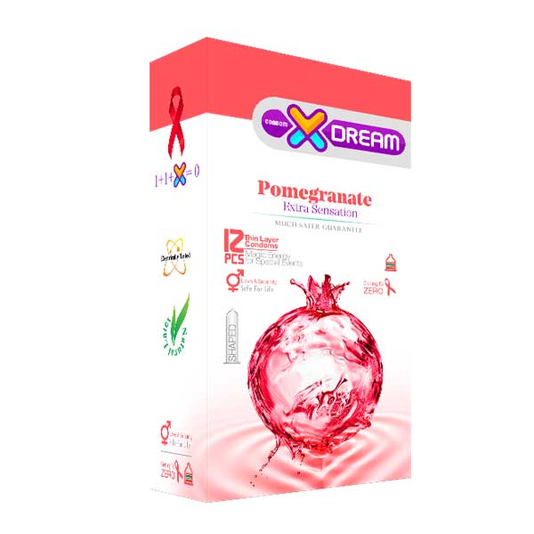کاندوم ایکس دریم مدل تنگ کننده Pomegranate بسته 12 عددی