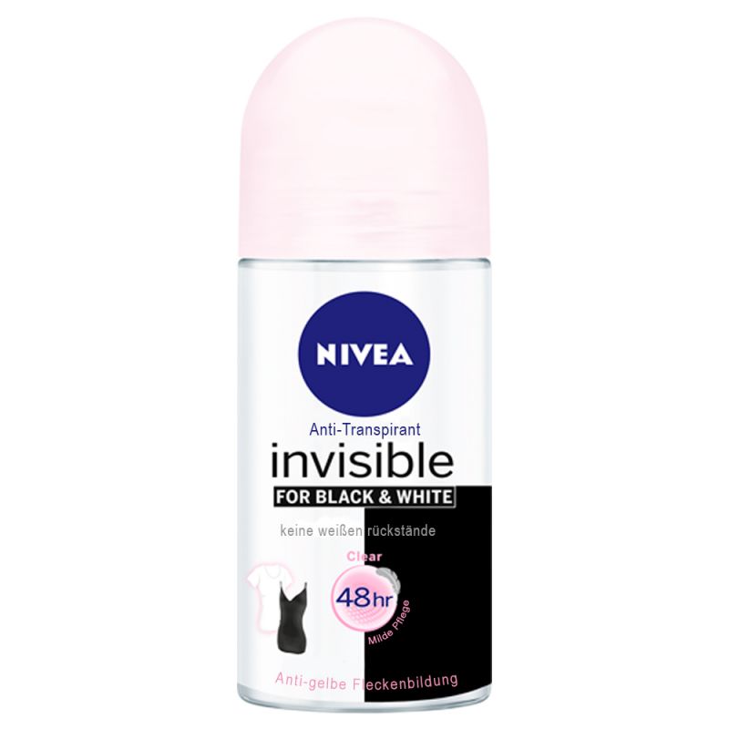 رول ضد تعریق زنانه نیوآ مدل Black & White Invisible Clear حجم 50 میل