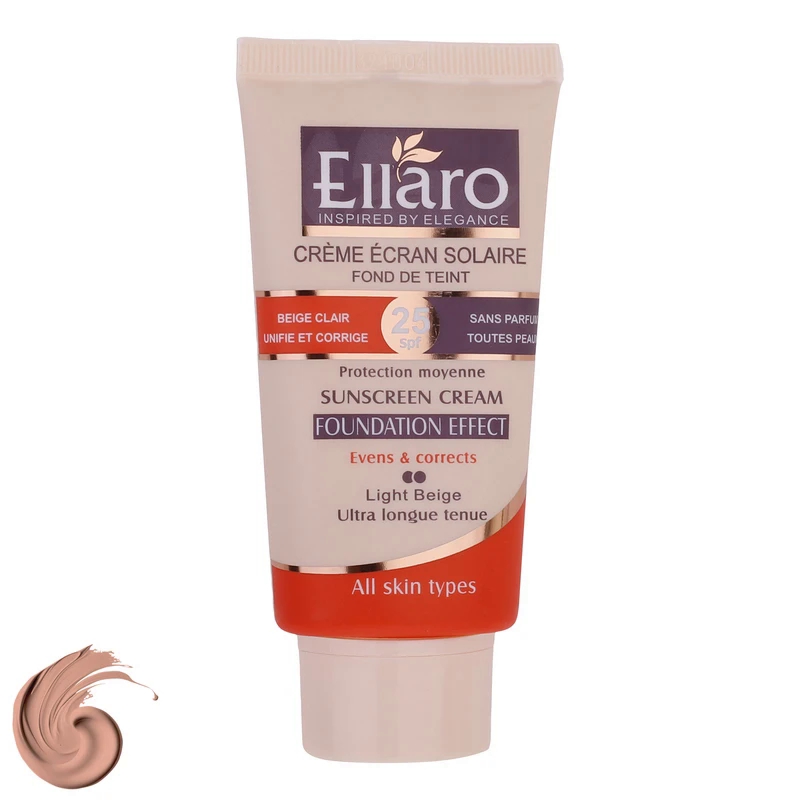کرم ضدآفتاب رنگی SPF25 الارو مدل foundation effect انواع‌پوست 40میل-بژ روشن