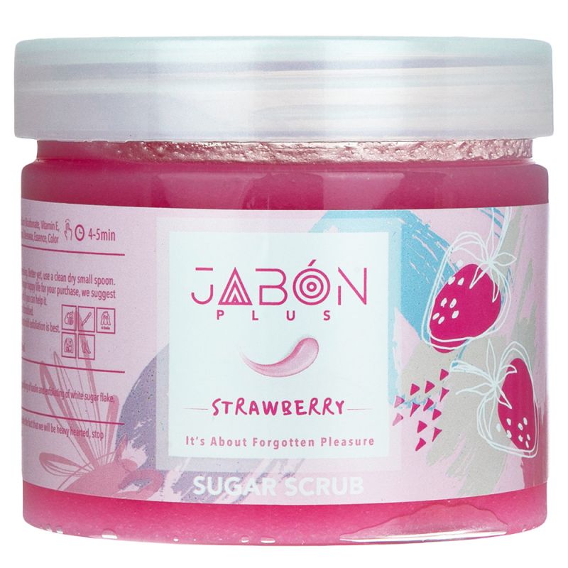 اسکراب شکری لایه بردار پوست ژبن پلاس مدل Strwberry وزن 450 گرم