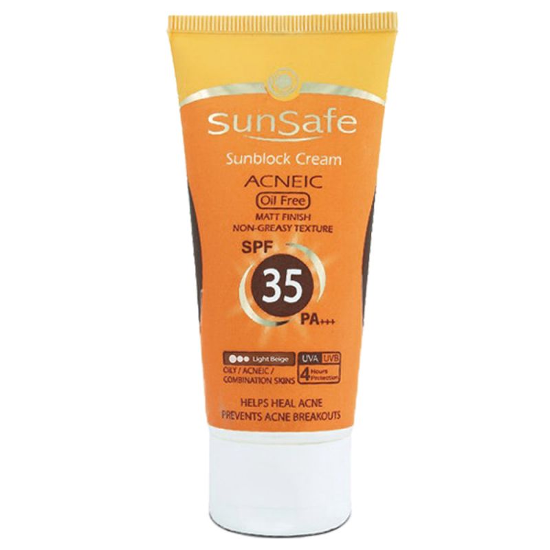 کرم ضد آفتاب سان سیف مدل SPF 35 رنگی فاقد چربی لایت بژ حجم 50 میل