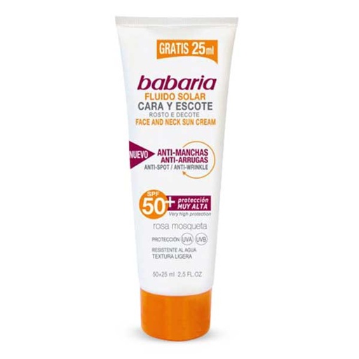 فلوئید ضد آفتاب ضد چروک صورت و گردن SPF50 باباریا حجم 75 میل