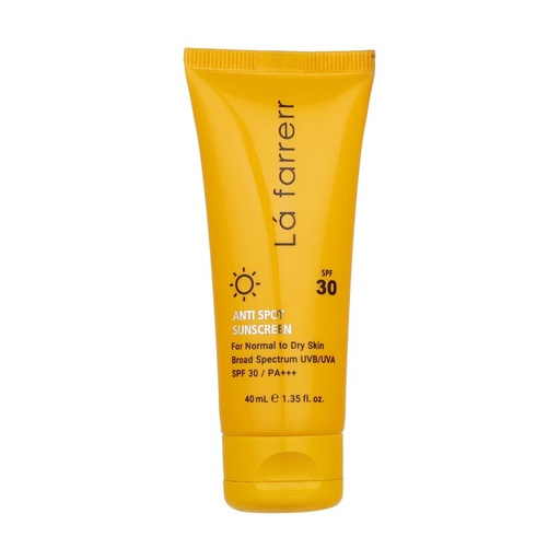 [61653] کرم ضد آفتاب و ضد لک بدون رنگ  SPF30 لافارر مخصوص پوست‌ خشک و معمولی 40میل