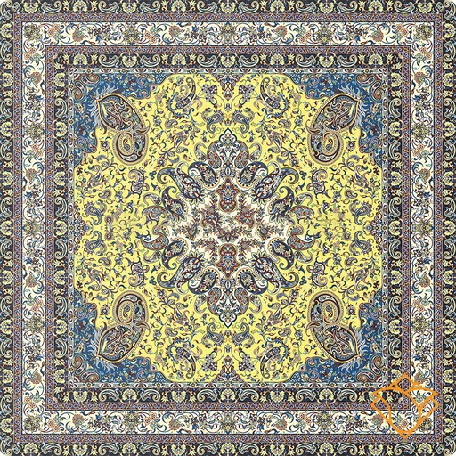 ست رومیزی 5 تکه ترمه حسینی طرح مهستان زرد