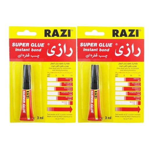 چسب قطره ای رازی مدل Super Glue حجم 3 میلی لیتر بسته 2 عددی
