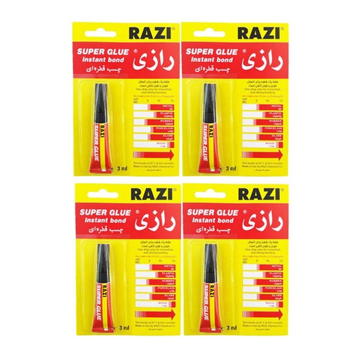 [74629] چسب قطره ای رازی مدل Super Glue حجم 3 میلی لیتر بسته 4 عددی
