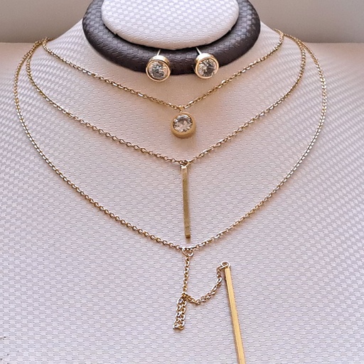 نیم ست زنانه سه ردیفه استیل مدل تک نگین کد w-se-179