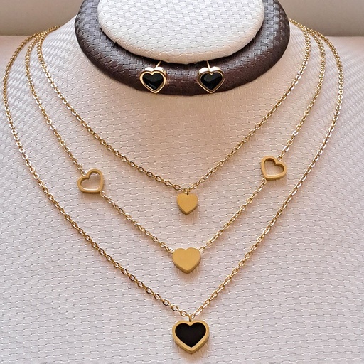 نیم ست زنانه سه ردیفه استیل مدل‌ قلب کد w-se-199