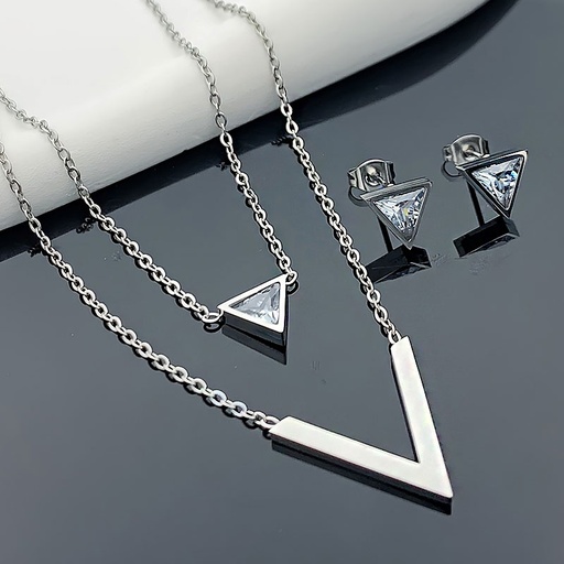 نیم ست استیل دو ردیفه مثلث نگین دار کد w-se-201