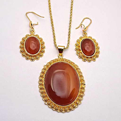 نیم ست زنانه فیروزه ای و عقیق کد w-se-206