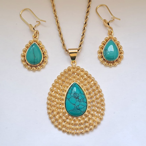 نیم ست زنانه فیروزه ای و عقیق کد w-se-212