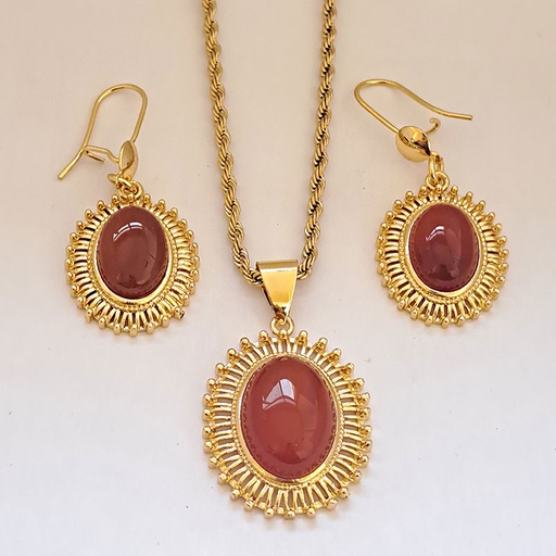 نیم ست زنانه فیروزه ای و عقیق کد w-se-213