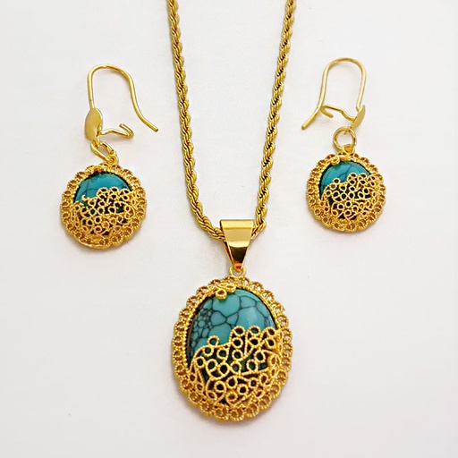 نیم ست زنانه فیروزه ای و عقیق کد w-se-222