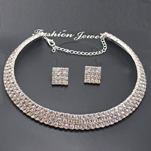 نیم ست زنانه مدل طوق نگین دار سه رج تیتانیوم کد w-se-295