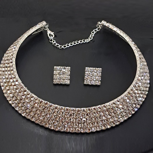 نیم ست زنانه مدل طوق نگین دار 5 رج تیتانیوم کد w-se-297