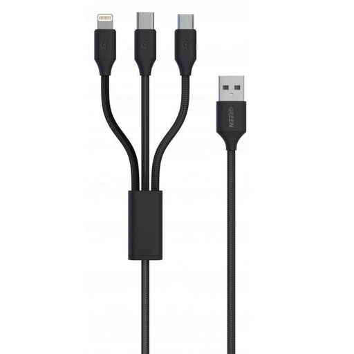[6650064] کابل شارژ گرین لاین 3 کاره Green Braided 3IN1 Fast Charging Cable 1.2M