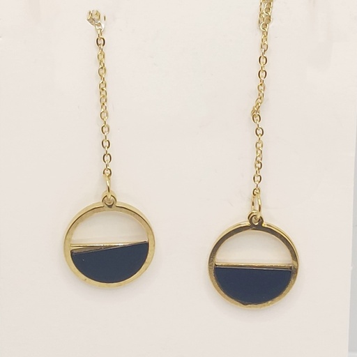 گوشواره بخیه ای مدل نیم دایره نگین مشکی