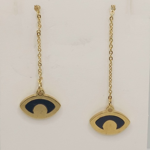 گوشواره بخیه ای مدل چشم نظر نگین مشکی