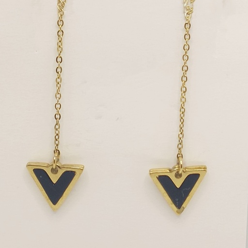 گوشواره بخیه ای مدل مثلث نگين مشکی