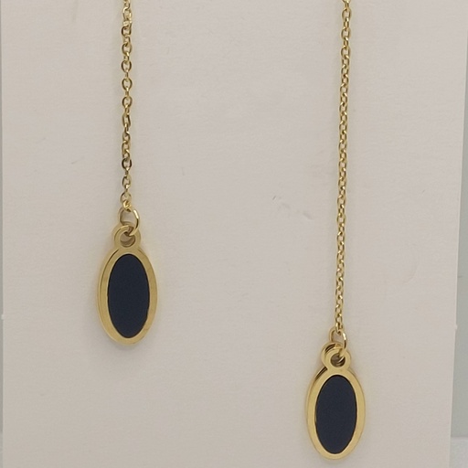 گوشواره بخیه ای مدل بیضی نگین مشکی