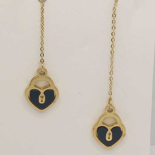 گوشواره بخیه ای مدل قفل نگین مشکی