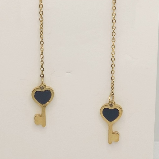 گوشواره بخیه ای مدل کلید نگين مشکی