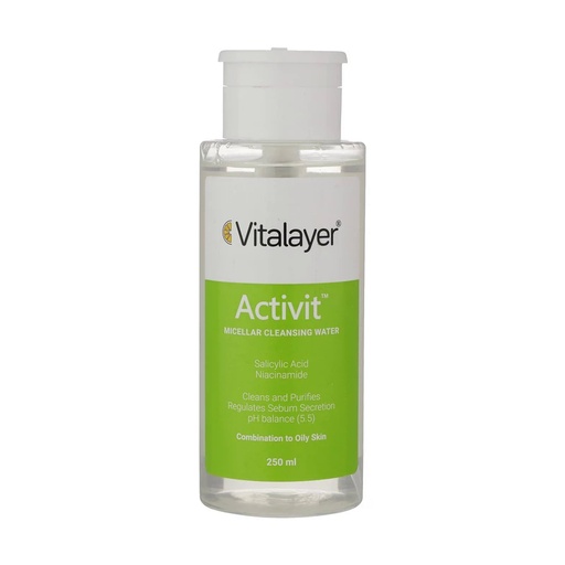 محلول پاک کننده آرایش ویتالیر مدل اکتیویت مناسب پوست چرب حجم 250 میل