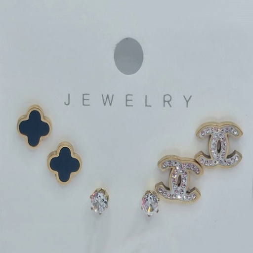 گوشواره پک ۳ تایی میخی استیل کد w-er-015