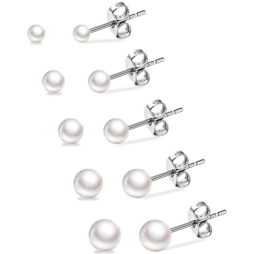 گوشواره میخی پک ۵تایی مدل مروارید استیل کد w-er-130