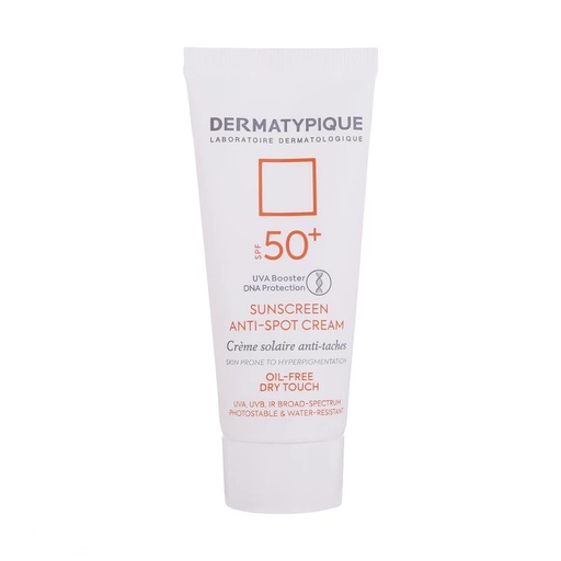 [190412] کرم ضدآفتاب بی‌رنگ درماتیپیک، با SPF50، مدل Anti spot مناسب انواع پوست حجم 40 میل