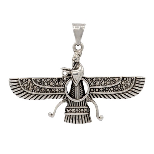 پلاک گردنی استیل دو رو نگین دار برجسته مدل فروهر کد 04