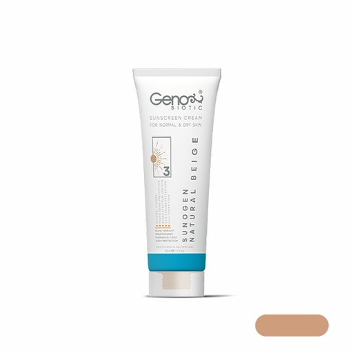کرم ضد آفتاب رنگی ژنوبایوتیک سانوژن SPF50 مدل 3 مناسب پوست خشک و معمولی حجم 50 میل-بژ طبیعی