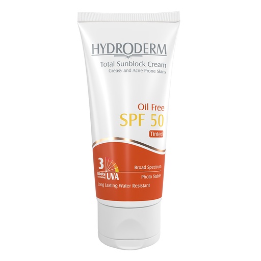 [190788] کرم ضدآفتاب رنگی هیدرودرم SPF50 پوست‌چرب و آکنه‌ای 50میل-بژ طبیعی