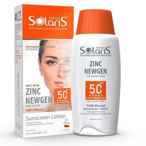 [190894] ضد آفتاب بی‌رنگ فیزیکال Zinc NEWGEN +SPF50 آردن سولاریس پوست‌حساس و آسیب‌دیده 100میل